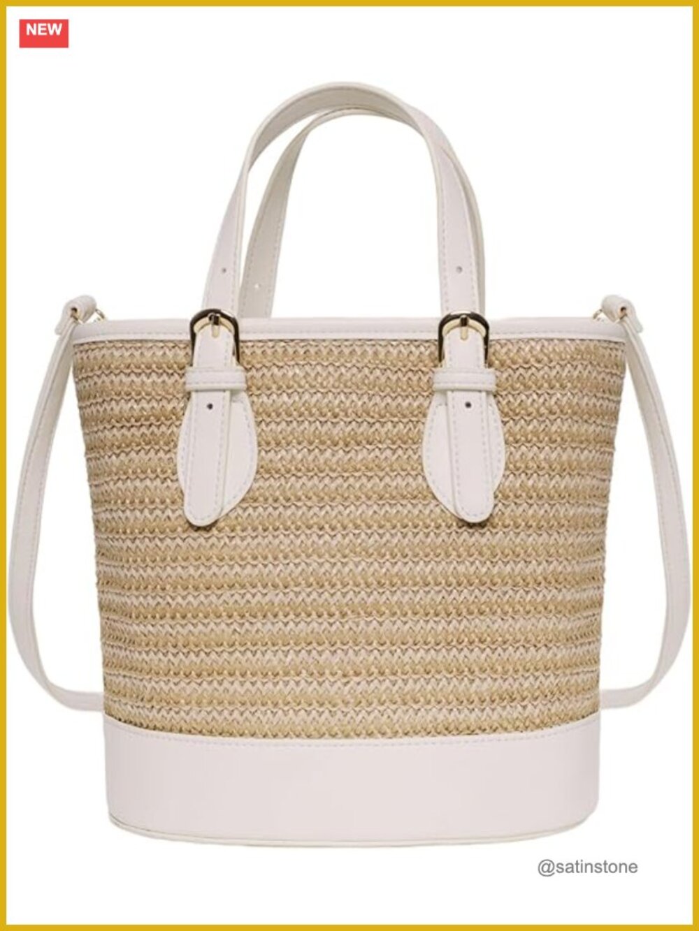 Straw Bucket Bag with Crossbody Strap, Summer Beach Purse - Picture 1 of 7